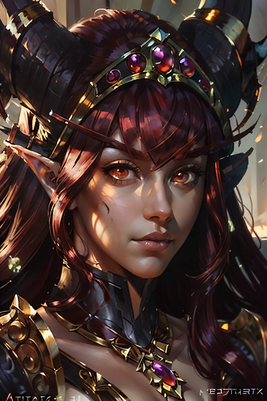 (masterpiece, best quality:1.3) WowAlexstrasza, 1girl, solo, red hair, dark fantasy, portrait, highly detailed, digital painting, artstation, concept art, smooth, sharp focus, illustration, art by artgerm and g