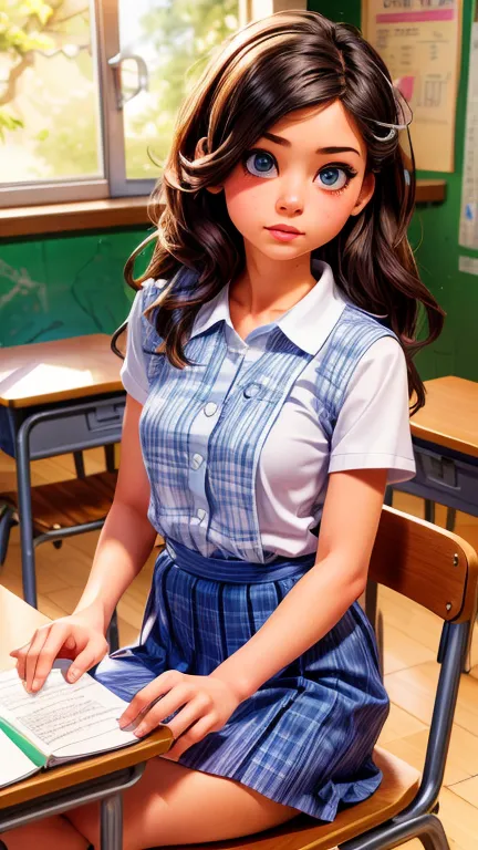 a mean girl in a classroom, tripping her friend, beautiful detailed eyes, beautiful detailed lips, extremely detailed eyes and f...