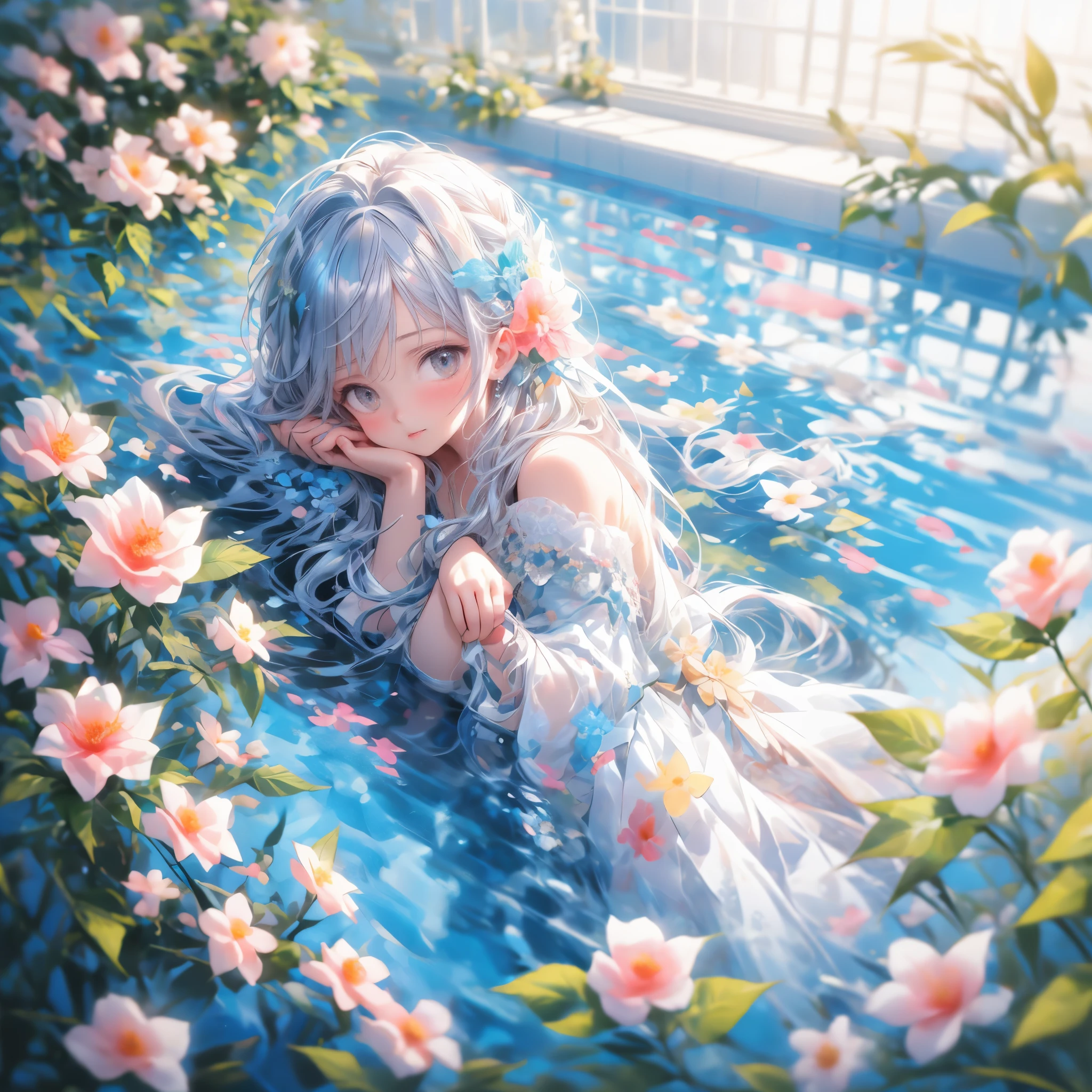 masterpiece:1.2, 8k, (best quality,ultra-detailed,photorealistic:1.37),1girl, soft light, cute girllying on a bed covered with a multitude of flowers,soft and delicate petals,fragrant blossoms,an abundance of colorful blooms,freshly picked flowers scattered on the bed,beautifully arranged flower arrangement,romantic and dreamy atmosphere,vibrant and vivid flower colors,a bed filled with flowers of various types and sizes,exquisite floral patterns,HDR,UHD,studio lighting,flower petals gently falling in the air,subtle play of light and shadow among the flowers,detailed textures of the flower petals,pure white linen sheets contrasting with the vibrant flowers,meticulous attention to the smallest details,colorful bokeh in the background,an aura of tranquility and peace,perfectly captured beauty of the flowers,artistic and enchanting composition,variety of flower species,playful and whimsical ambiance,feeling of being surrounded by nature's beauty,serene and inviting atmosphere,meticulously hand-painted flowers,impeccable realism,strong floral fragrance in the air.