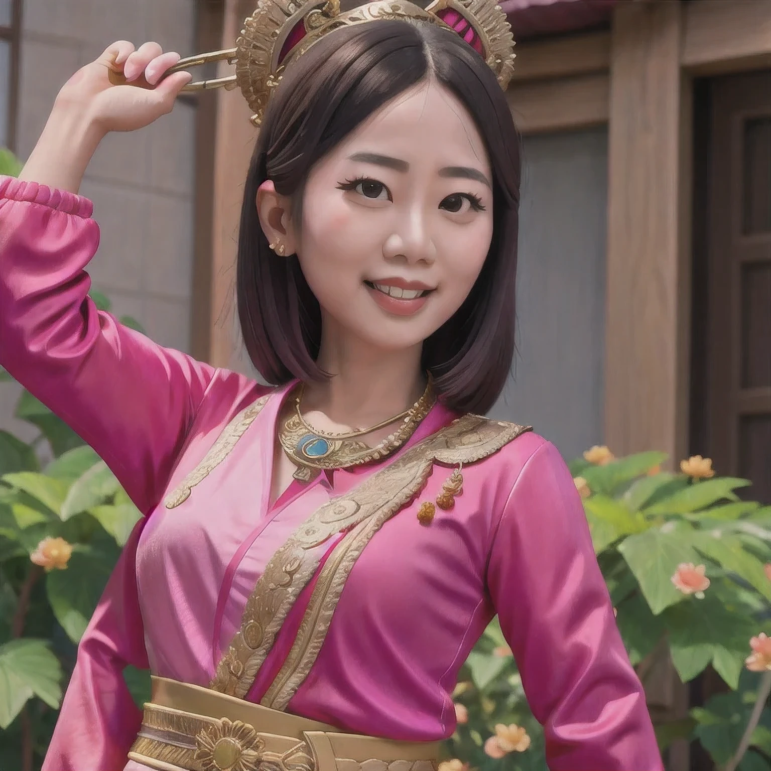 smiling woman with a pink shirt and a gold necklace, 38 years old, wearing several pendants, 8k selfie photograph, 3 6 years old, sangsoo jeong, jiyun chae, (38 years old), inspired by Kim Jeong-hui, without makeup, an asian woman, korean woman, kwak ji young, south east asian with round face，（（（Mean 1 Girls）））Linen future spacesuit