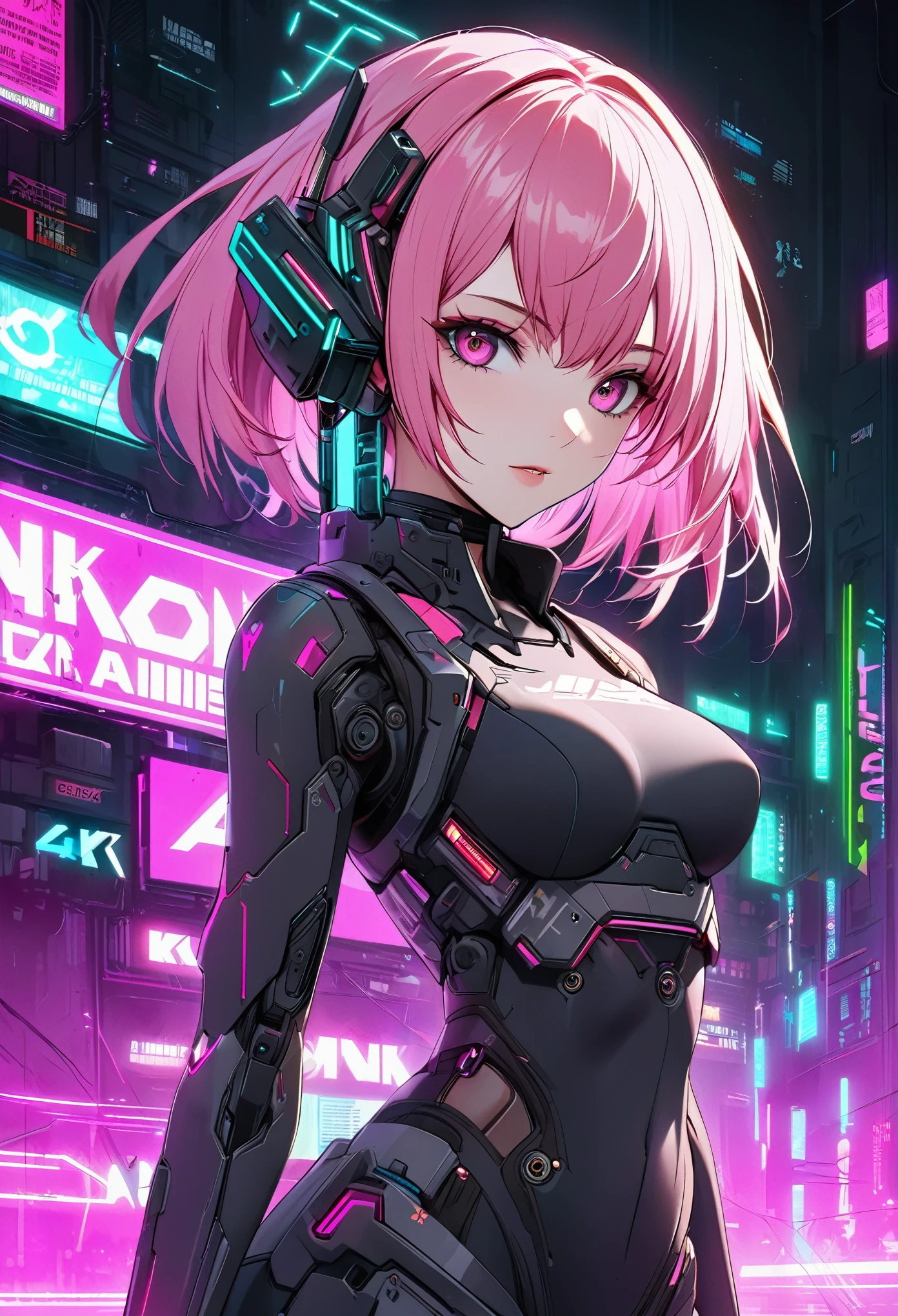 Chica anime de pelo rosa frente a un fondo de neón, chica anime ciberpunk, mejor fondo de pantalla de anime 4k konachan, digital arte del anime ciberpunk, anime ciberpunk art, ciberpunk digital - arte anime, female chica anime ciberpunk, chica anime ciberpunk mech, estilo anime 4k, perfect android girl, arte del anime ciberpunk, anime ciberpunk moderno, anime ciberpunk, nocturno
