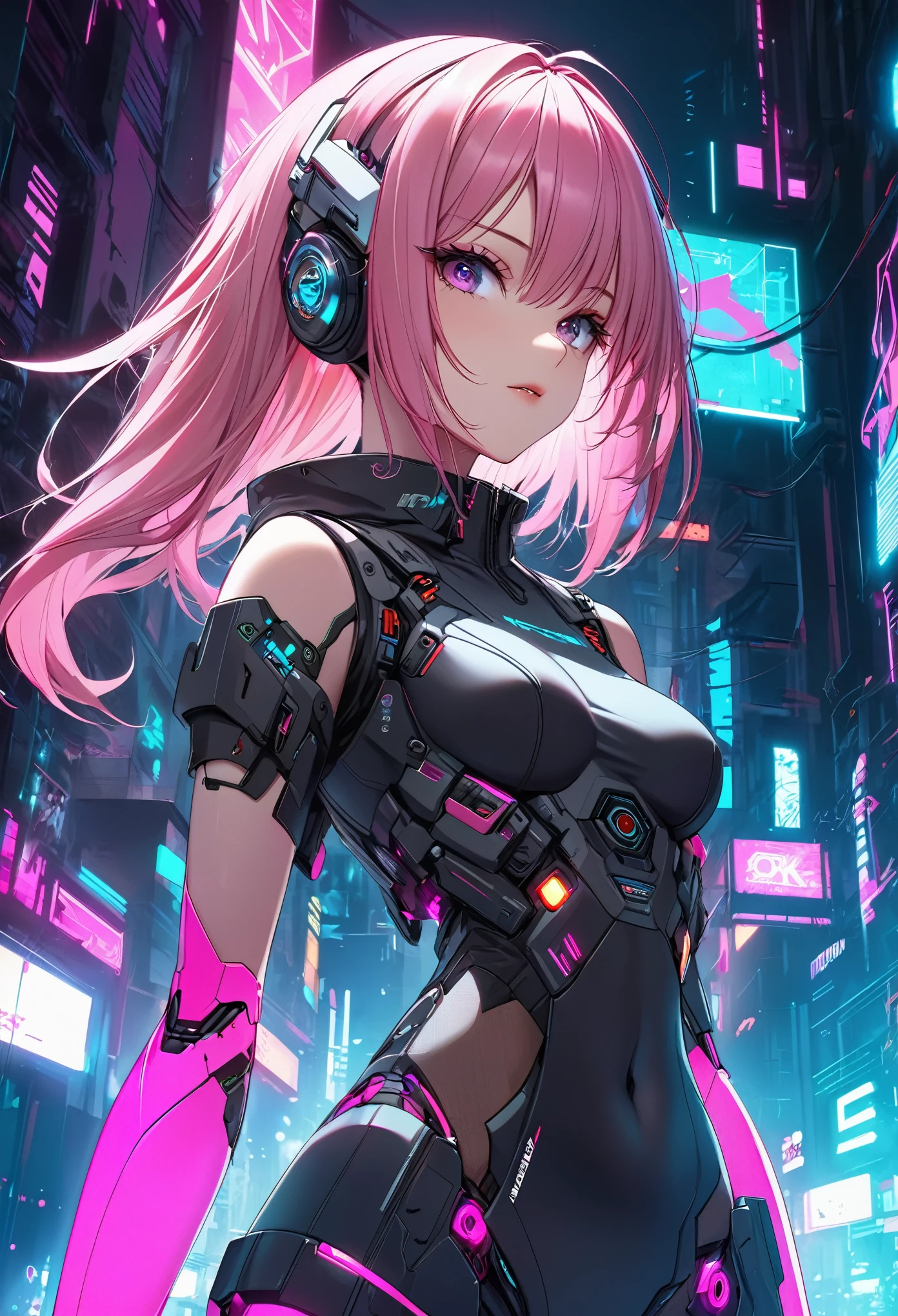 Fille anime aux cheveux roses devant un fond néon, fille animée cyberpunk, Meilleur fond d&#39;écran anime 4k konachan, digital art animé cyberpunk, art cyberpunk animé, cyberpunk numérique - art anime, female fille animée cyberpunk, fille animée cyberpunk mech, style animé 4k, fille androïde parfaite, art animé cyberpunk, anime cyberpunk moderne, anime cyberpunk, Nocturne
