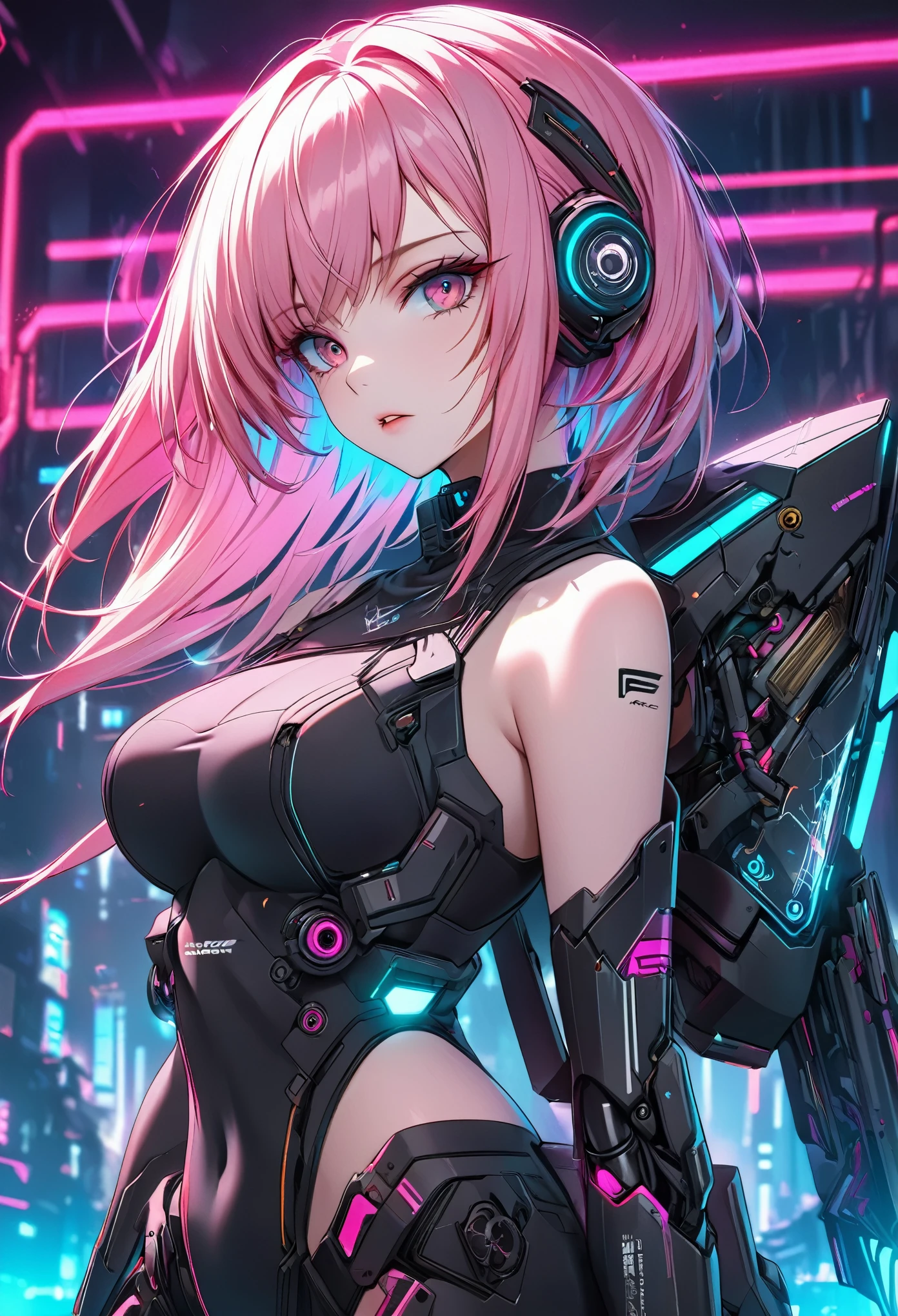 Pink haired anime girl in front of a neon background, cyberpunk anime girl, best anime 4k konachan wallpaper, digital cyberpunk anime art, anime cyberpunk art, digital cyberpunk - anime art, female cyberpunk anime girl, cyberpunk anime girl mech, anime style 4 k, perfect android girl, cyberpunk anime art, modern cyberpunk anime, anime cyberpunk, nightcore
