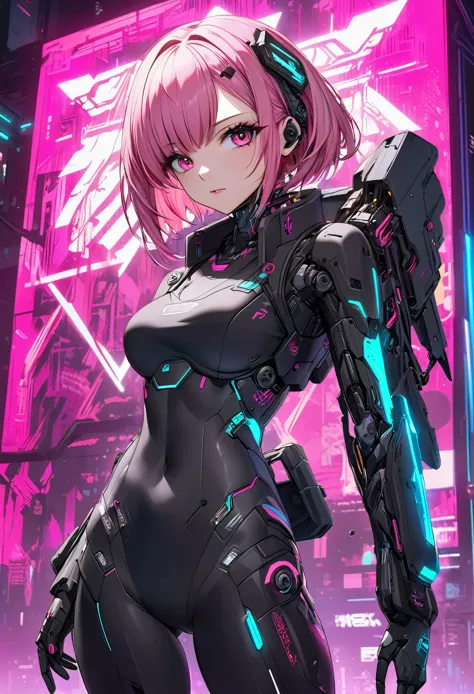 pink haired anime girl in front of a neon background, cyberpunk anime girl, best anime 4k konachan wallpaper, digital cyberpunk ...