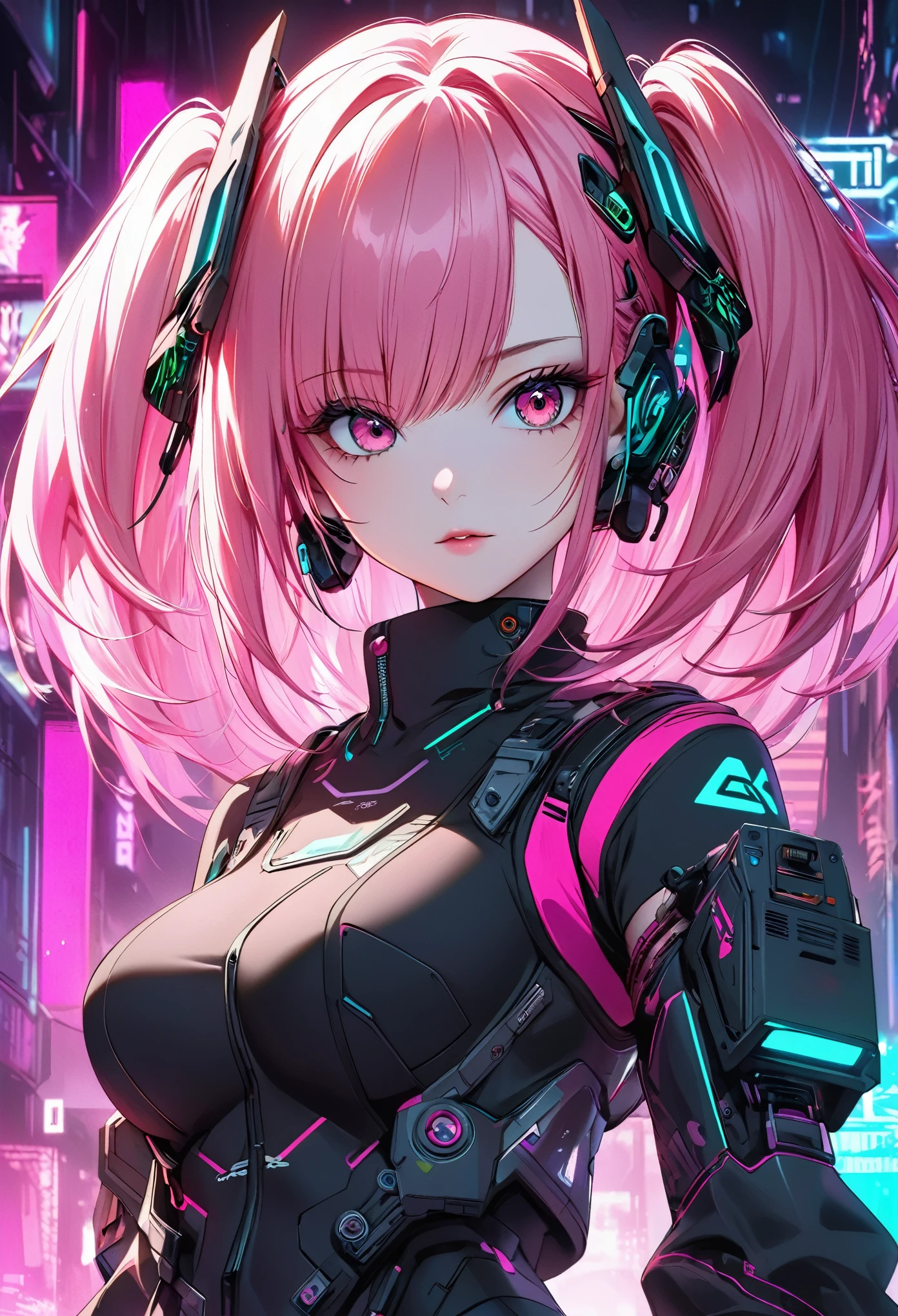 Chica anime de pelo rosa frente a un fondo de neón, chica anime ciberpunk, mejor fondo de pantalla de anime 4k konachan, digital arte del anime ciberpunk, anime ciberpunk art, ciberpunk digital - arte anime, female chica anime ciberpunk, chica anime ciberpunk mech, estilo anime 4k, perfect android girl, arte del anime ciberpunk, anime ciberpunk moderno, anime ciberpunk, nocturno
