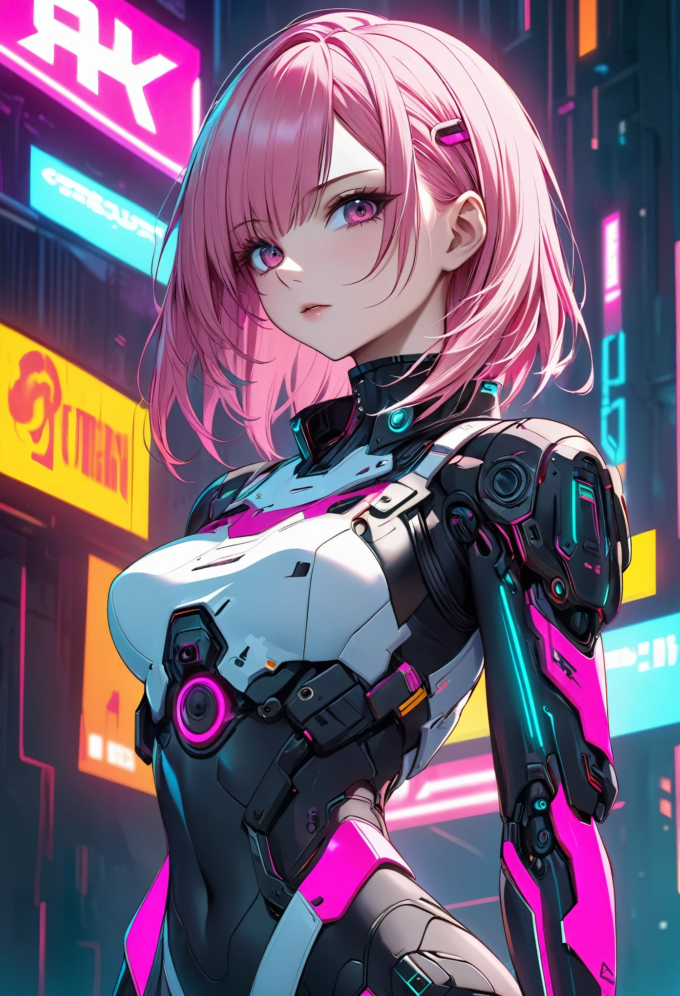 Chica anime de pelo rosa frente a un fondo de neón, chica anime ciberpunk, mejor fondo de pantalla de anime 4k konachan, digital arte del anime ciberpunk, anime ciberpunk art, ciberpunk digital - arte anime, female chica anime ciberpunk, chica anime ciberpunk mech, estilo anime 4k, perfect android girl, arte del anime ciberpunk, anime ciberpunk moderno, anime ciberpunk, nocturno
