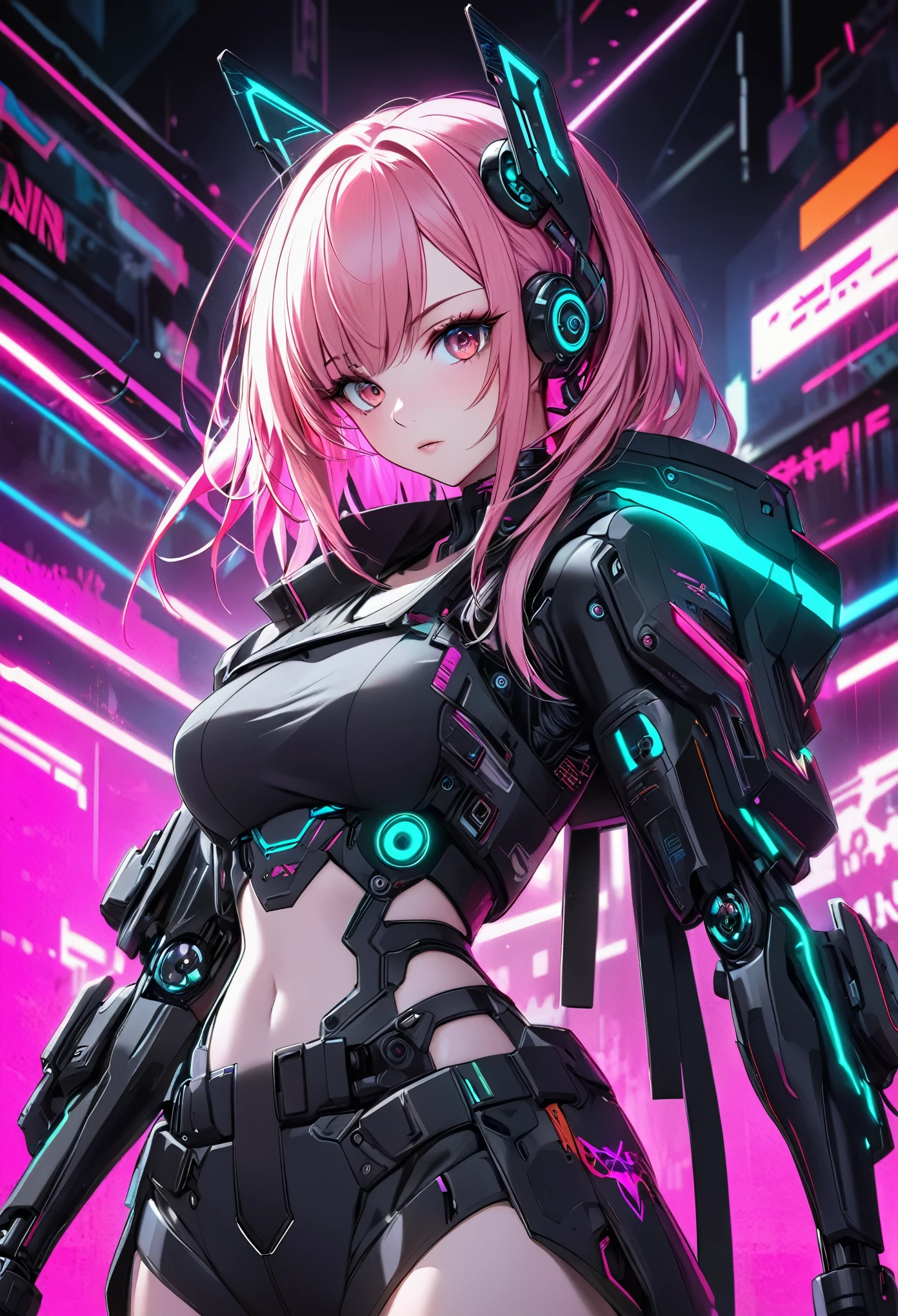 Chica anime de pelo rosa frente a un fondo de neón, chica anime ciberpunk, mejor fondo de pantalla de anime 4k konachan, digital arte del anime ciberpunk, anime ciberpunk art, ciberpunk digital - arte anime, female chica anime ciberpunk, chica anime ciberpunk mech, estilo anime 4k, perfect android girl, arte del anime ciberpunk, anime ciberpunk moderno, anime ciberpunk, nocturno