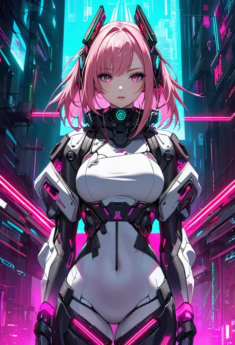 pink haired anime girl in front of a neon background, cyberpunk anime girl, best anime 4k konachan wallpaper, digital cyberpunk ...