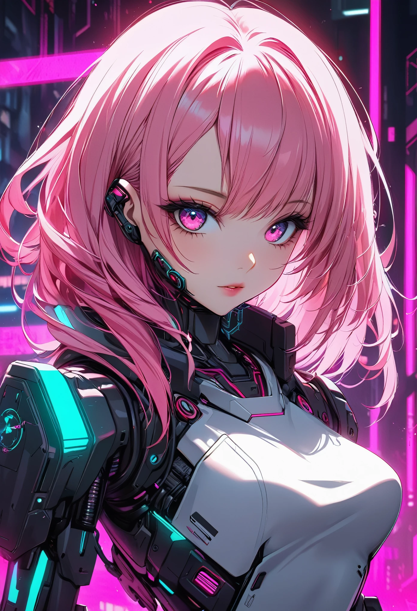 Chica anime de pelo rosa frente a un fondo de neón, chica anime ciberpunk, mejor fondo de pantalla de anime 4k konachan, digital arte del anime ciberpunk, anime ciberpunk art, ciberpunk digital - arte anime, female chica anime ciberpunk, chica anime ciberpunk mech, estilo anime 4k, perfect android girl, arte del anime ciberpunk, anime ciberpunk moderno, anime ciberpunk, nocturno