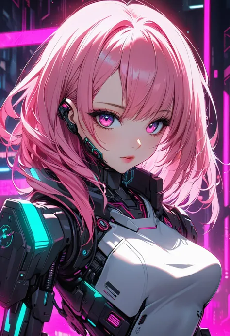 Pink haired anime girl in front of a neon background, cyberpunk anime girl, best anime 4k konachan wallpaper, digital cyberpunk ...