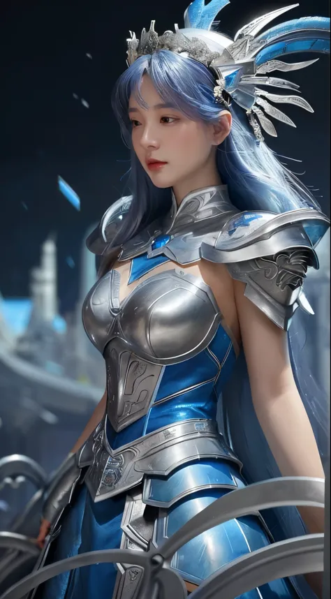 a close up of a woman in a silver and blue dress, chengwei pan on artstation, by Yang J, detailed fantasy art, stunning characte...