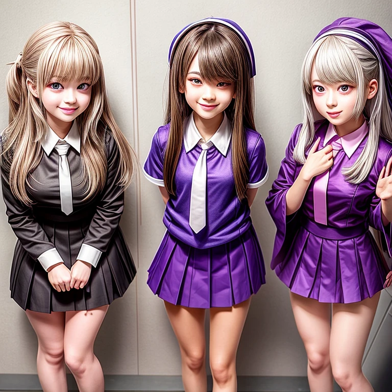 ((through wall)), SchoolGirls wearing uniforms with Thongs, Glistening ivory skin, no legwear, name plate . (Character concept art:1.4), Different types of hair colors, (((NOGIZAKA face variations)))  Extremely Detailed very KAWAII face variations, perfect anatomy, Childish, captivating gaze, elaborate detailed Eyes with (sparkling highlights:1.2), long eyelashes、Glossy RED Lips with beautiful details, Coquettish tongue, Rosy cheeks . { (Dynamic joyful expressions) | :d) }, Random eye color, (large eyes:-1) .