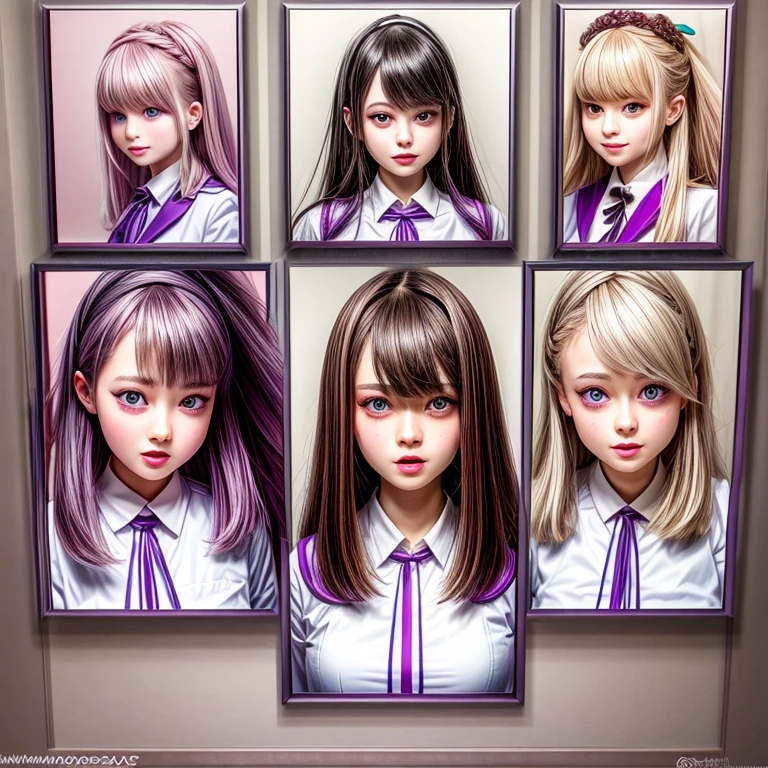 through wall, SchoolGirls wearing uniforms with white Thongs, Red ribbon, Glistening ivory skin, name plate, no legwear . (Character concept art), Different types of hair colors, (((NOGIZAKA face variations)))  Extremely Detailed very KAWAII face variations, perfect anatomy, Childish, captivating gaze, elaborate detailed Eyes with (sparkling highlights:1.2), long eyelashes、Glossy RED Lips with beautiful details, Coquettish tongue, Rosy cheeks . { (Dynamic joyful expressions) | :d) }, Random eye color, (large eyes:-1) .