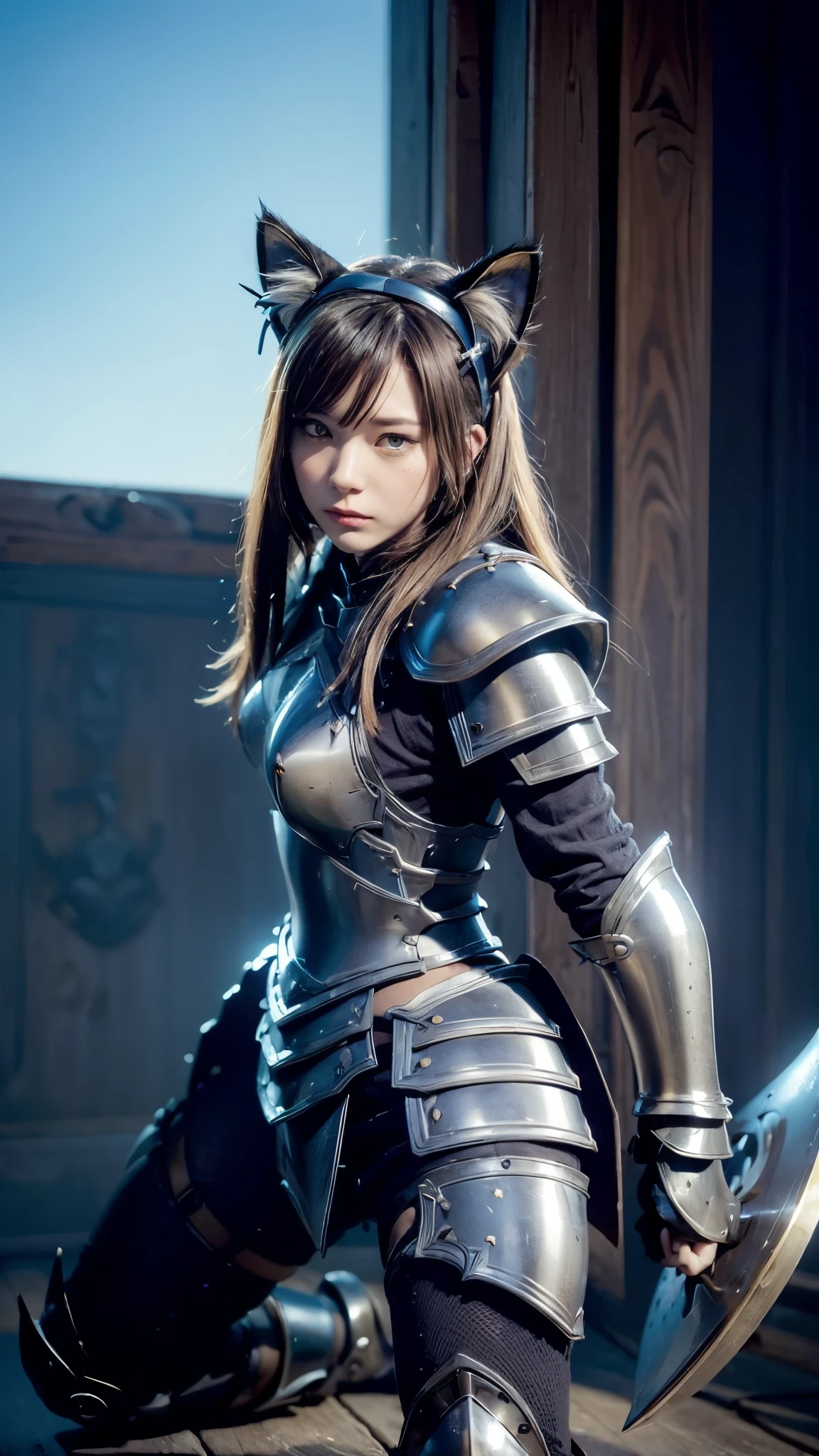  (Cat ears:1.3) , (Warrior:1.5), (armor:1.5)
 