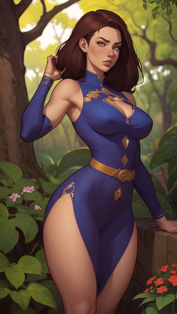 uma mulher de vestido azul segurando uma vara de madeira em uma floresta, Alena Aenami e Artgerm, artgerm detalhado, artgerm e atey ghailan, Estilo Ivan Talavera e Artgerm, Krenz Cushart e Artgerm, artgerm e lois van baarle, linda pintura de personagem