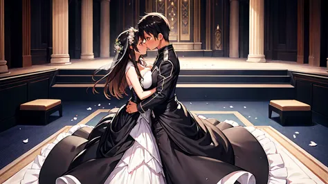 kirito and asuna black wedding dress two people standing in the wedding hall kissing each other super huge big breasts breast en...