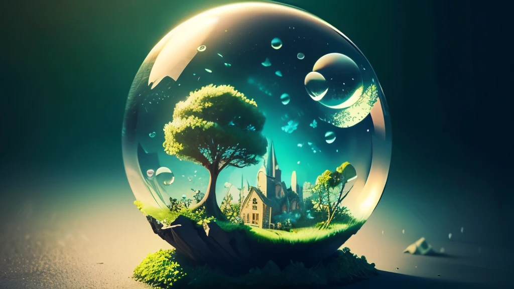Arte del Reino de las Burbujas,verde, océano, Flores en burbujas