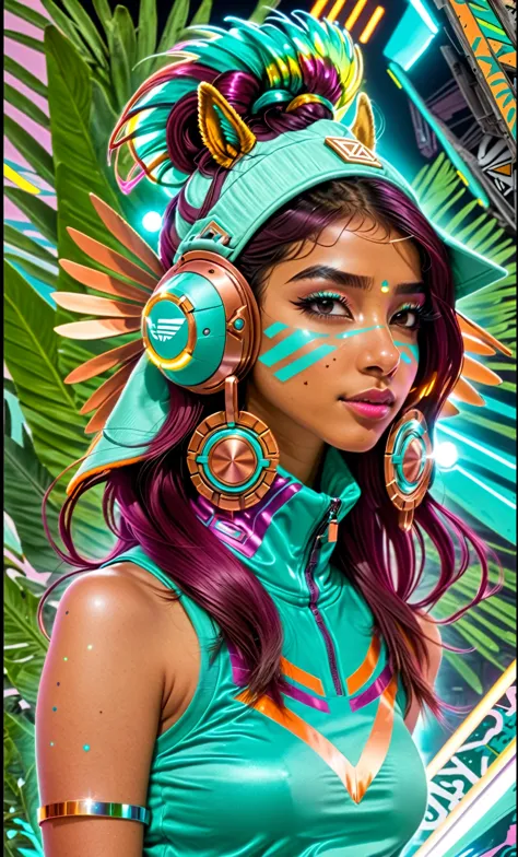 she is in a disco with colored lights reflecting onto her skin, cute girl, Latina, with a pointy nose, Indian beauty, sri lanka,...