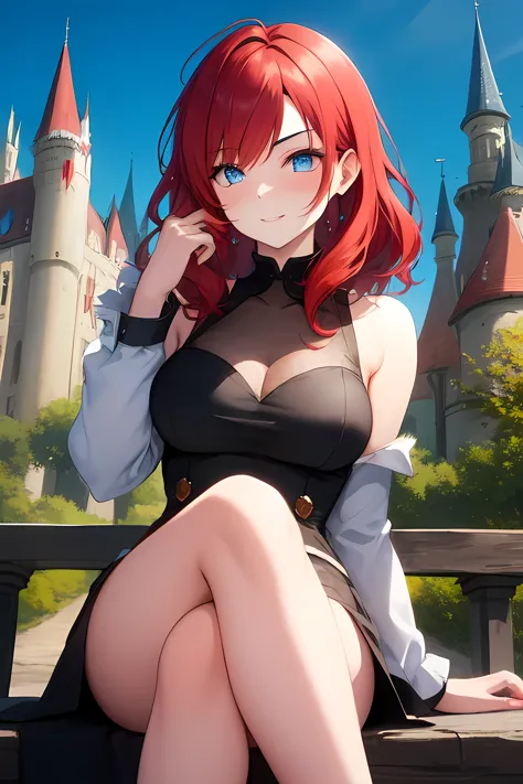 Beautiful woman with red hair in an enchanted castle