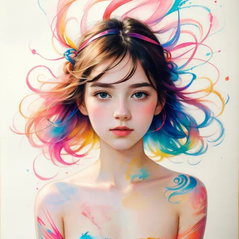 (8k, best quality, masterpiece:1.2),(best quality:1.0), (ultra highres:1.0), pencil colors, a beautiful woman, shoulder, hair ri...