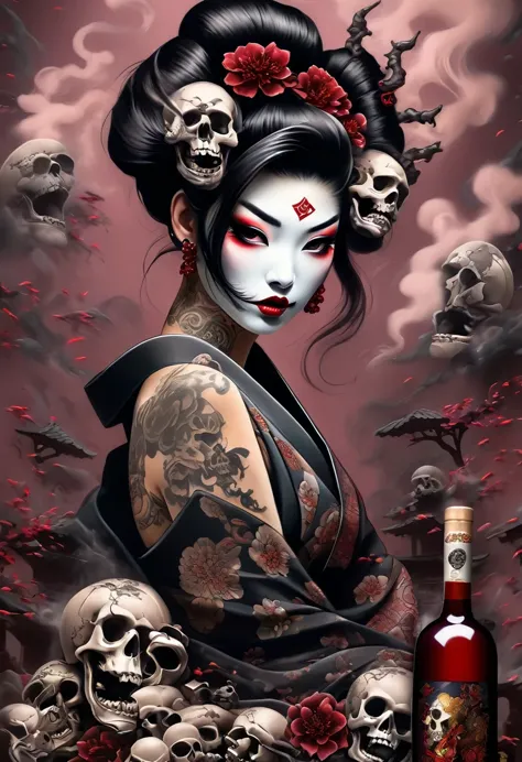 《Avareza》，Bad Geisha Girl and Lots of Skulls。Black smoke，diamond，Avareza，Tattoo，Wine Bottle，chaos，Life is varied，The devil&#39;s...