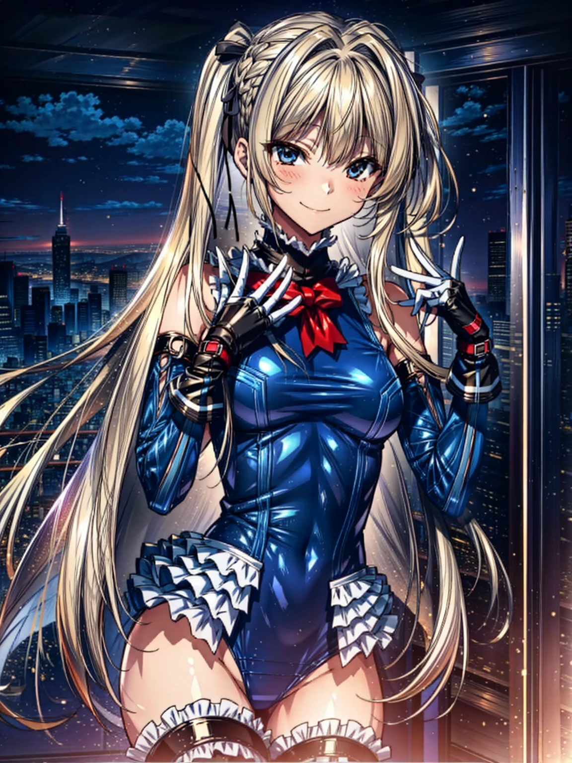 best masterpiece, ultra detailed, best quality, sharp focus, 12K, super high resolution picture, big tits,4K,Perfect Anatomy, highest quality, Marie Rose,Wicked Smile,Provocative attitude
,,Wicked Smile,Anime Style,(Ruffled swimsuit, Knee socks, Removed sleeve), (Anime Style:1.4) ,
,(White fingers:1.1,Black gloves),
Hollow Eyes,whole body,1 Girl、(In the research facility:1.2),,(very long hair:1.6),
