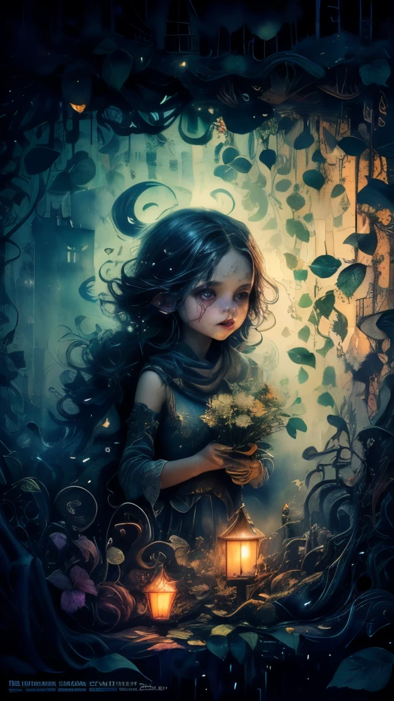 ((watercolor art)),(small) Human-like creatures, (Hold it firmly) bouquet, watercolor, Dark Grainy, street, Fantasy, (highest quality, 4K, High resolution, masterpiece:1.2), Super detailed, (Realistic:1.37), Vibrant colors, (Moody lighting), (Magical atmosphere), (Cobblestone Street), (Mysterious Shadow), (Fantastic architecture), (Captivating Environment), (Whimsical elements), (A misty aura), (Intricate details), (Expressive face), (Unique character designs), (green々Leaf), (Overgrown vines), (Mysterious glow), (Fallen petals), (Light and dark contrast), (Enchanting atmosphere), (Heartwarming scene), (Playful energy), (Curiosity and wonder), (Floral texture), (Impressionist brushwork), (Dreamy charm), (Mystical Feelings), (shortage々A cool urban atmosphere), (Imagination), (Dramatic composition), (Expressive lines), (Exquisite colors)