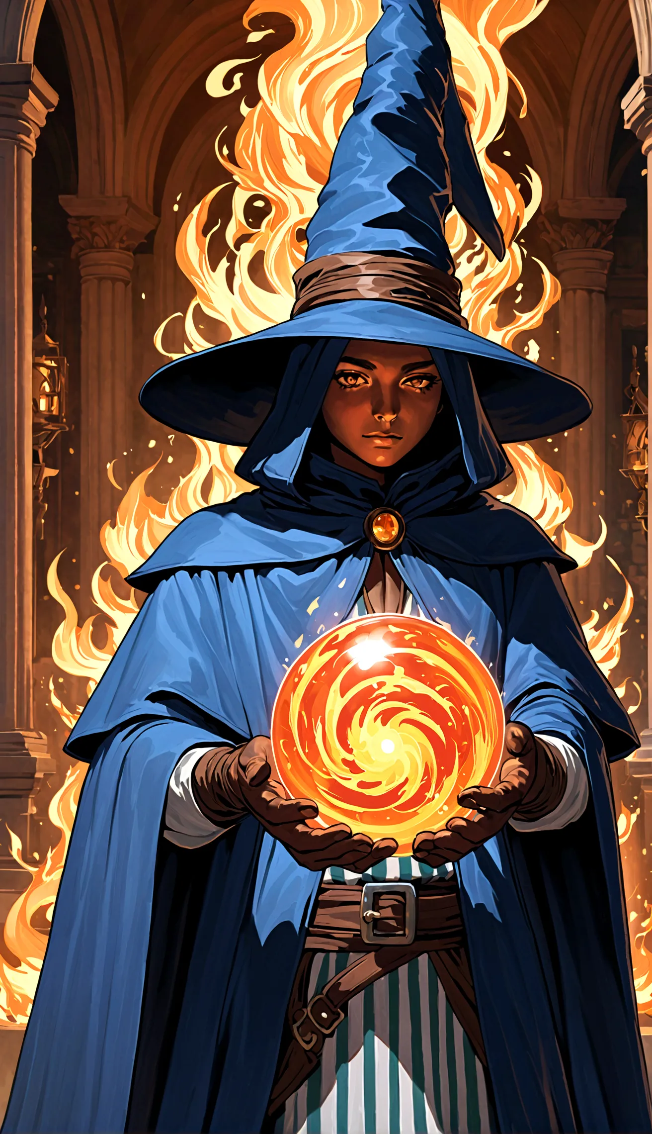 black mage，anatomical correct，casting magic fire ball