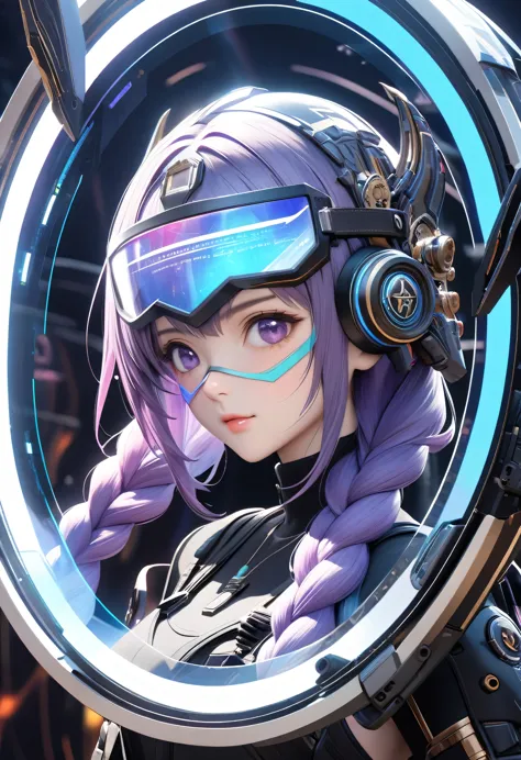 1 fighter girl,(wearing full coverage techpunkmask:1.5),(transparent holographic helmet:1.2),mechanical arms,detailed face close...