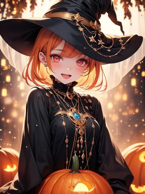 (​masterpiece),(top-quality:1.2),(perfect anatomy),(1 girl in witch hat:1.2),beautiful detailed red eyes,orange hair,sitting on ...