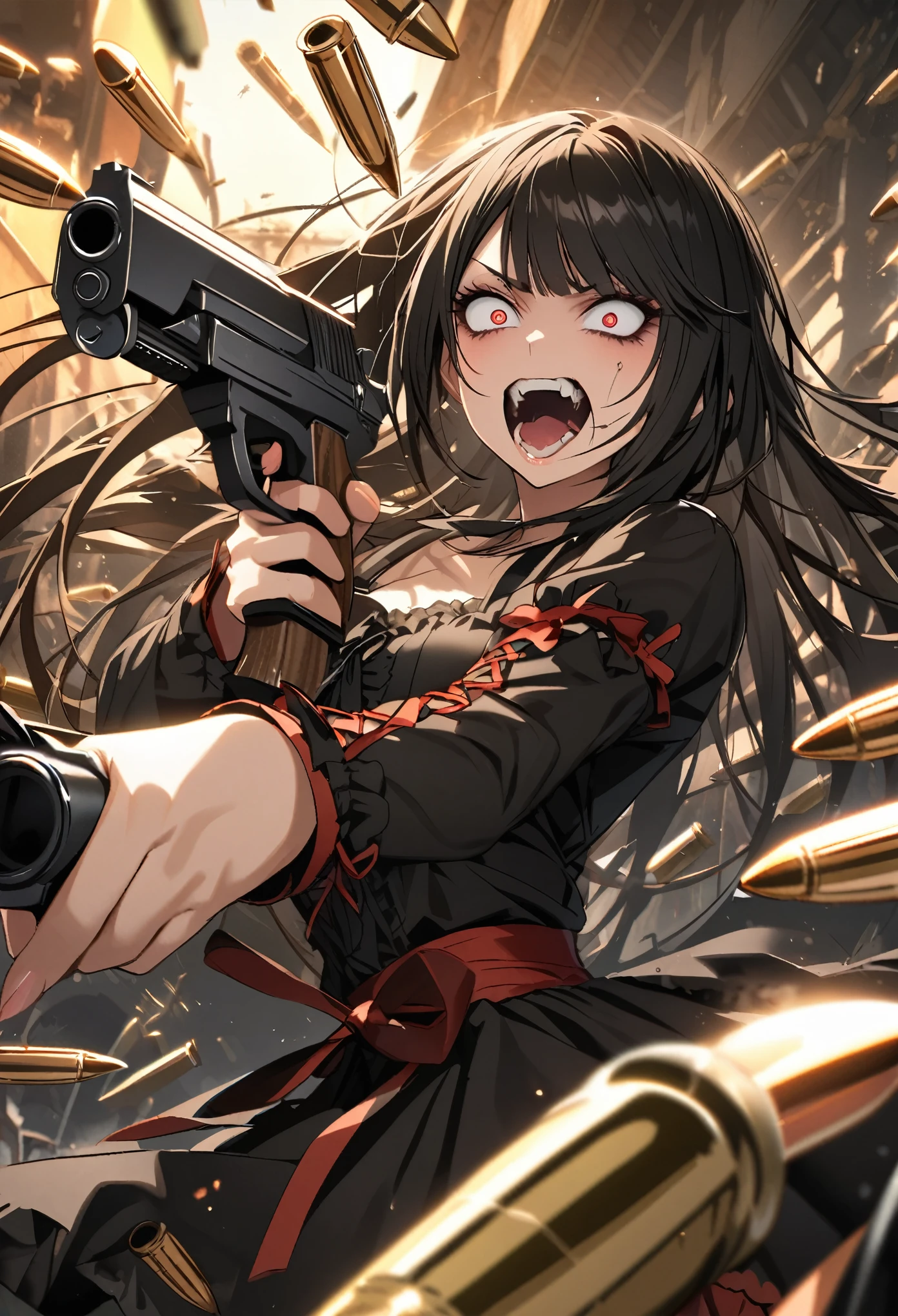 crazy, devil eyes, Tokisaki Kurumi, holding guns, bullets