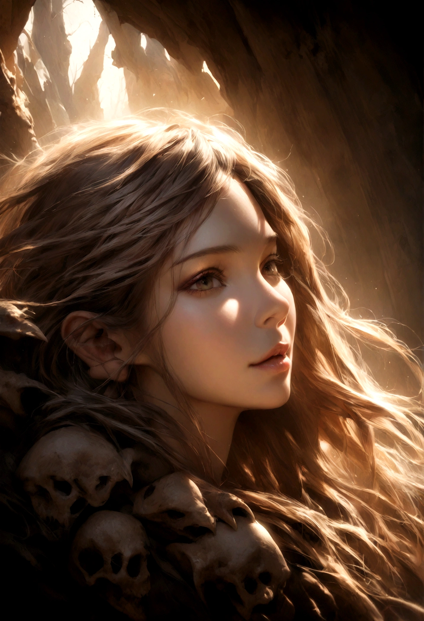 photo RAW, full color portrait, A beautiful female goblins in her natural habitat, masterpiece, award winning photography, lighting, perfect composition, high detail, hyper realistic, even natural lighting, epic, pretty makeup, flowing hair,