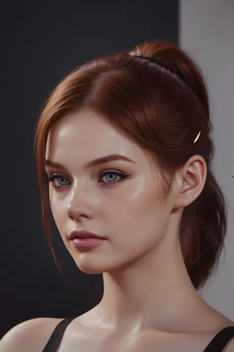 woman with ponytail,auburn hair, pale,soft body,eyeliner, ,pale woman painting, eyeliner wonderful highly detailed masterpiece, ...