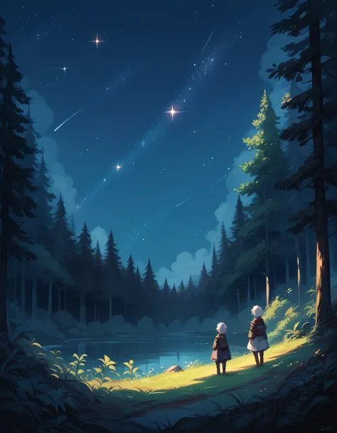 score_9, score_8_up, score_7_up, score_6_up, rating_safe, sc3n3ry, star (sky), starry sky, 1girl, forest,