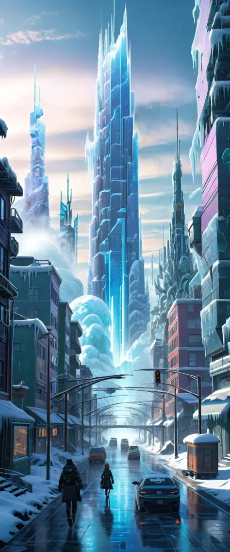 An ice storm invades a futuristic city and everything becomes frozen