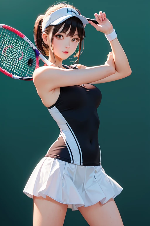 highest quality、masterpiece、High sensitivity、High resolution、One Woman、Slim Body、tennis、Holding a racket、