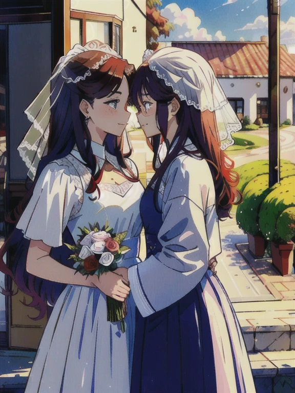 masterpiece, best quality, 2girls, yuri, wedding, looking at each other,
AND masterpiece, best quality, 2girls, yuri, wedding, looking at each other, (1girl, 17 years old, suletta mercury, red hair, curly eyebrows, white wedding dress, happy, )
AND masterpiece, best quality, 2girls, yuri, wedding, looking at each other, (1girl, 17 years old, miorine rembran, miorine1:2, long hair, grey eyes, grey hair, hair between eyes, white wedding dress, happy,)