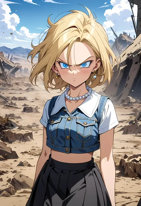 (Best quality, masterpieces,anime style,style of akira toriyama:1.1),1girl,solo,Mean Girl,blonde hair,short hair,centre parting ...
