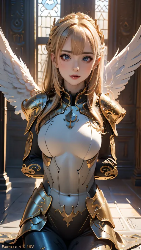full body,from below,angel armor,(random pose),(Thin type:1.8),(big breasts),(random hairstyle),(Highest image quality,(8k),ultr...