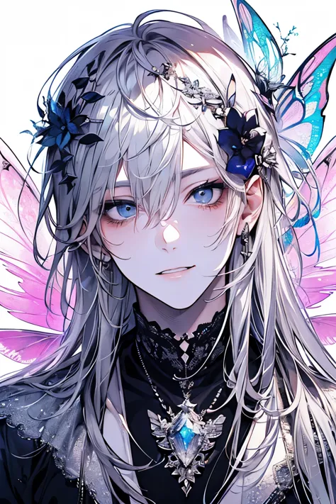 (((milky, Silver, glimmer)), faerie), limited palette, Contrasty, phenomenal aesthetic, Best Quality, Gorgeous artwork,(((male:1...