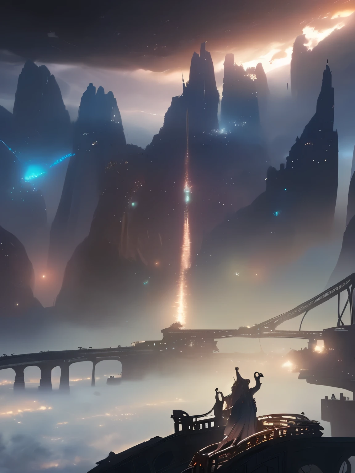 Un pont reliant le monde, grandir, fermer, détaillé, netteté, élégant, Very détaillé, chiffre, compliqué, Beau, station d&#39;art tendance, pixiv, art numérique, par Jordan Grimmer et Greg Rutkowski, Ouah, Studio Ghibli, Final Fantasy