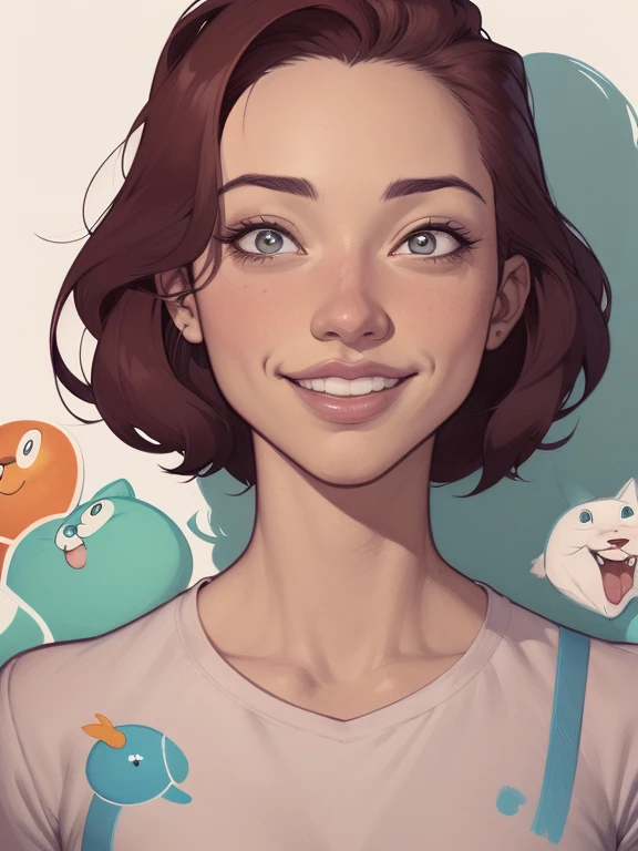 une caricature d&#39;une femme avec un sourire sur son visage, portrait de dessin animé, dessin animéstyle, peinture numérique de dessin animé, par Jason Chan, art de peinture numérique de dessin animé, art numérique de dessin animé, dessin animé style, dessin animé, par Ryan Yee, dessin animé d&#39;art numérique, Illustration de style dessin animé, en style dessin animé, art conceptuel de dessin animé, dessin animé réaliste, Conception de personnages de portraits