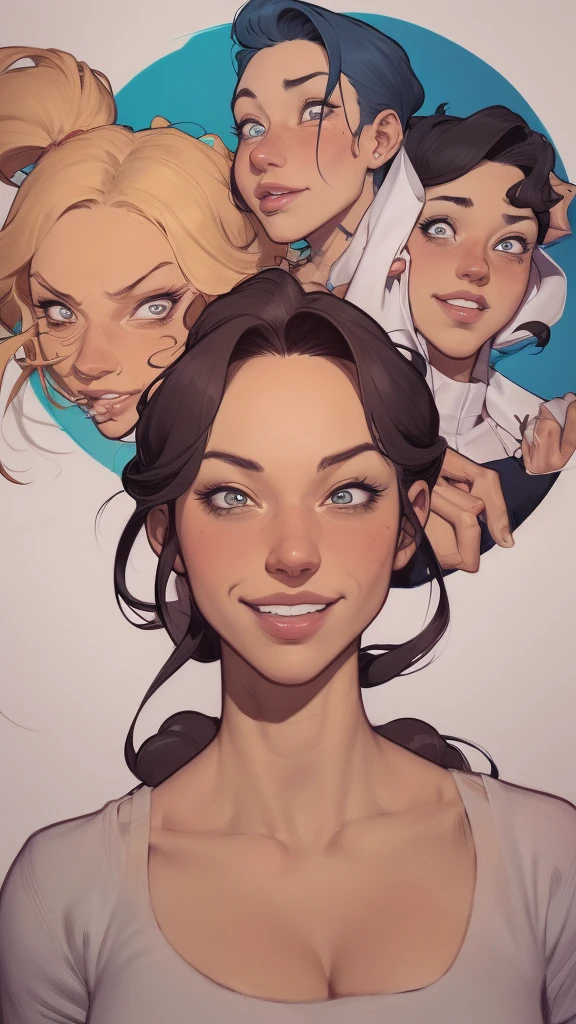 um desenho animado de uma mulher com um sorriso no rosto, retrato de desenho animado, arte dos desenhos animadosstyle, pintura digital de desenho animado, por Jason Chan, arte de pintura digital dos desenhos animados, arte digital dos desenhos animados, arte dos desenhos animados style, arte dos desenhos animados, por Ryan Yee, desenho animado de arte digital, cartoon style illustration, em estilo cartoon, arte conceitual de desenho animado, desenho animado realista, Design de personagens de retrato