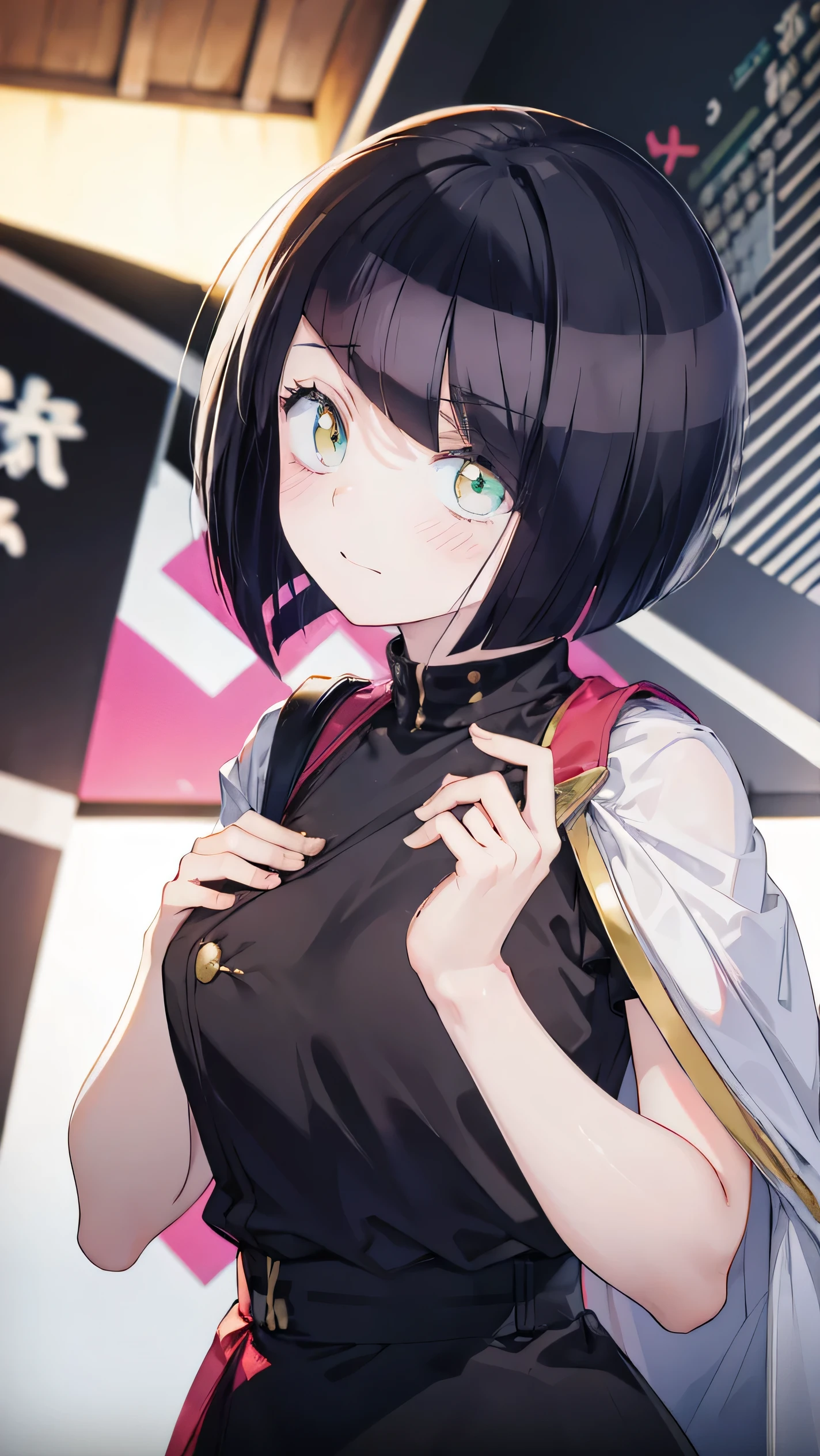 nakanaka_omoharu, Bad、Black Hair、short hair、blush,smile,Captivating thighs、Combat Uniform、Showing armpits、Looking at each other with a dirty look
（masterpiece:1.2), highest quality, High resolution, unity 8k wallpaper, (shape:0.8), (Beautiful and beautiful eyes:1.6), Highly detailed face, Perfect lighting, Extremely detailed CG, (Perfect hands, Perfect Anatomy),