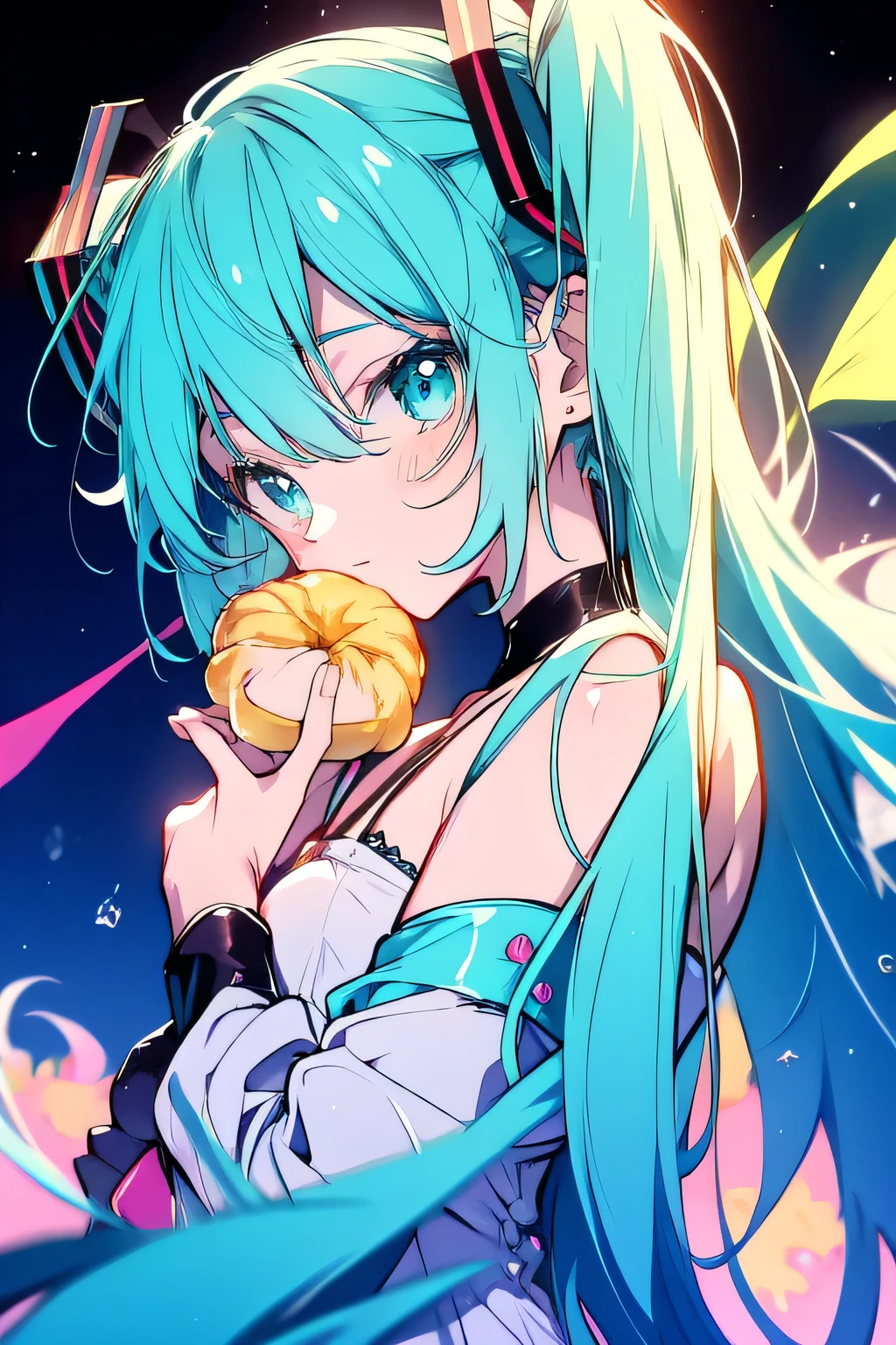 miku hatsune, 甘い夢, カラフルな世界, かわいい, ペストリー, 愛, 歌う🎤, 楽しむ, 最高品質, アートワーク