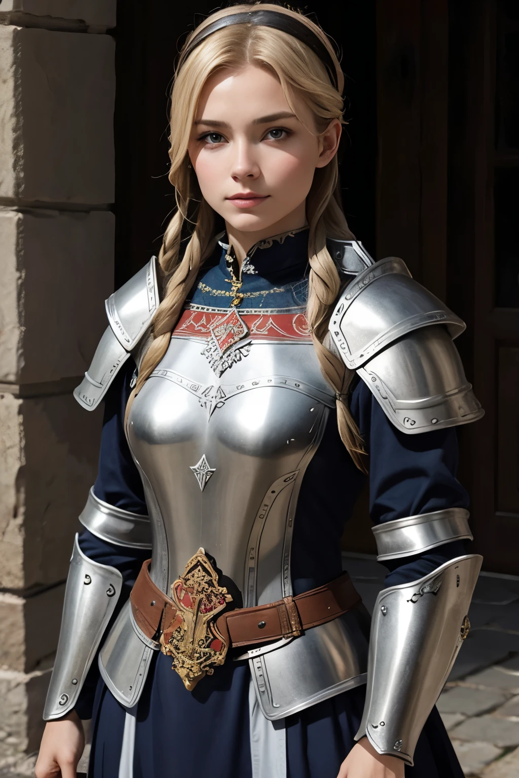 A BEAUTIFUL NORDIC WOMAN WEARING 15TH CENTURY SPANISH ARMOR