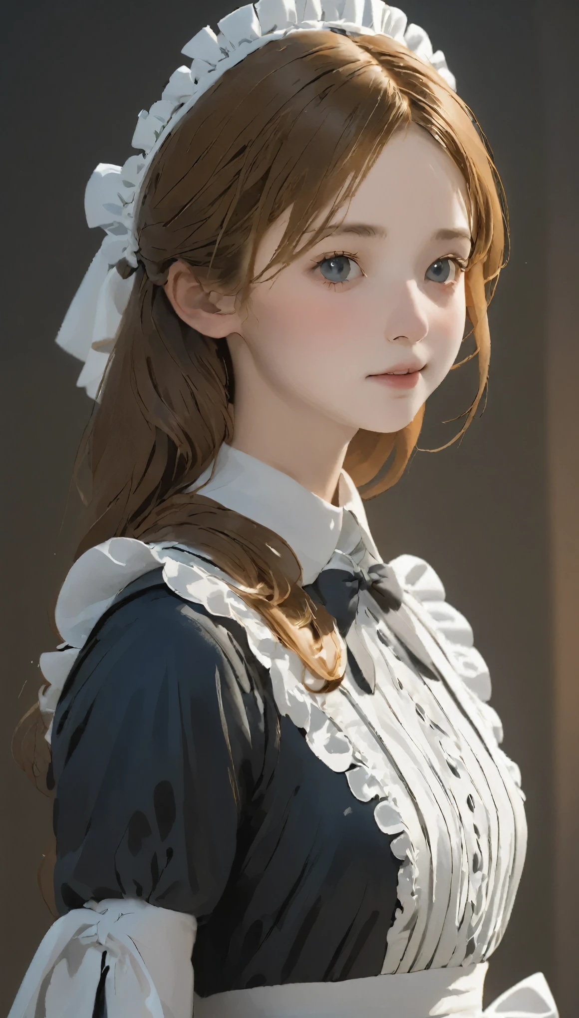 One girl,highest quality,Super detailed,High resolution,(photoRealistic, Realistic, photo-Realistic:1.2),good night, (Bronze Here:1.2), Maid