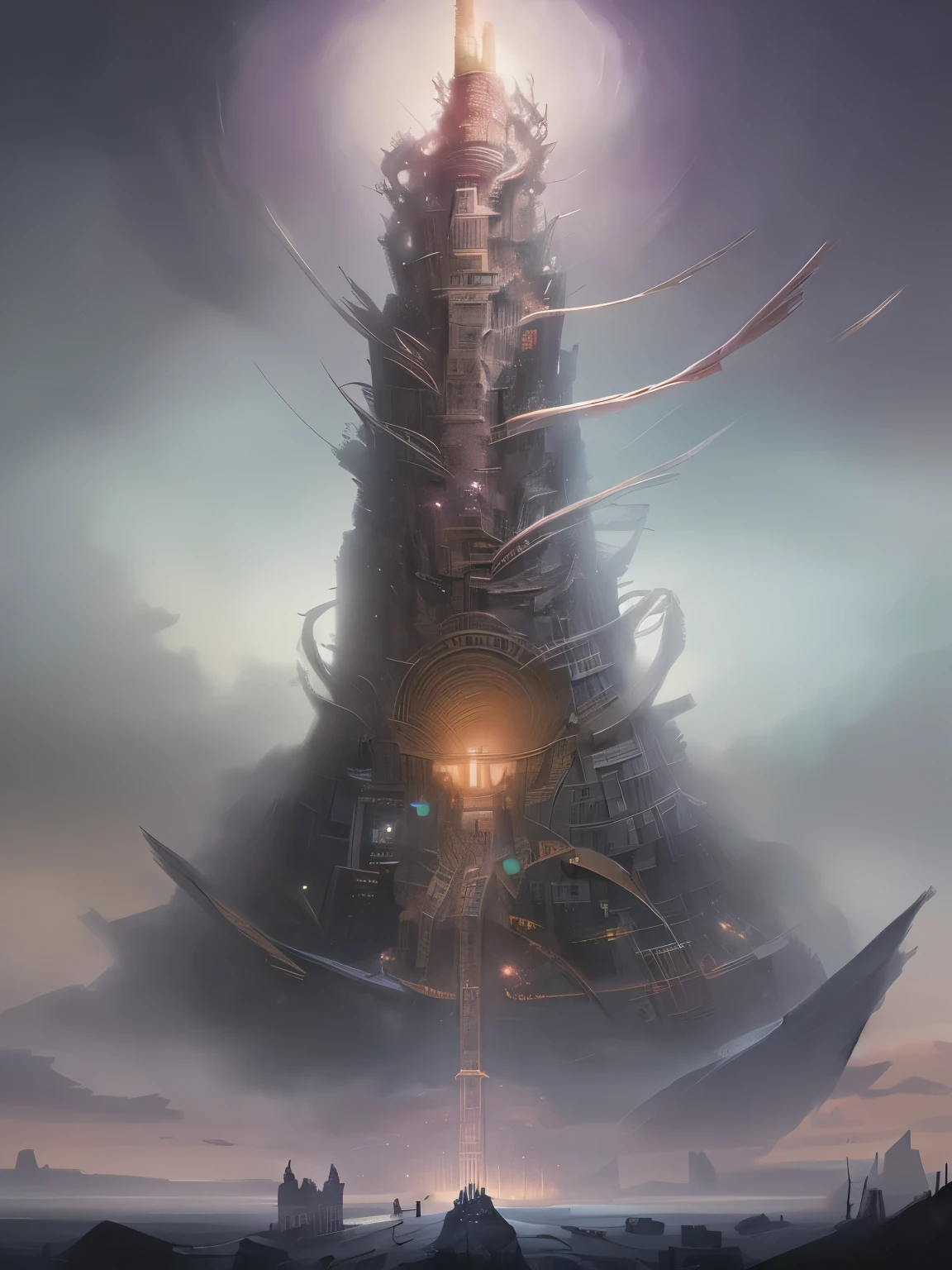 Turm von Babylon, ausführlich, scharfer Fokus, elegant, Very ausführlich, Figur, kompliziert, Schön, Trend Art Station, pixiv, Digital Art, von Jordan Grimmer und Greg Rutkowski, Wow, Studio Ghibli, Final Fantasy