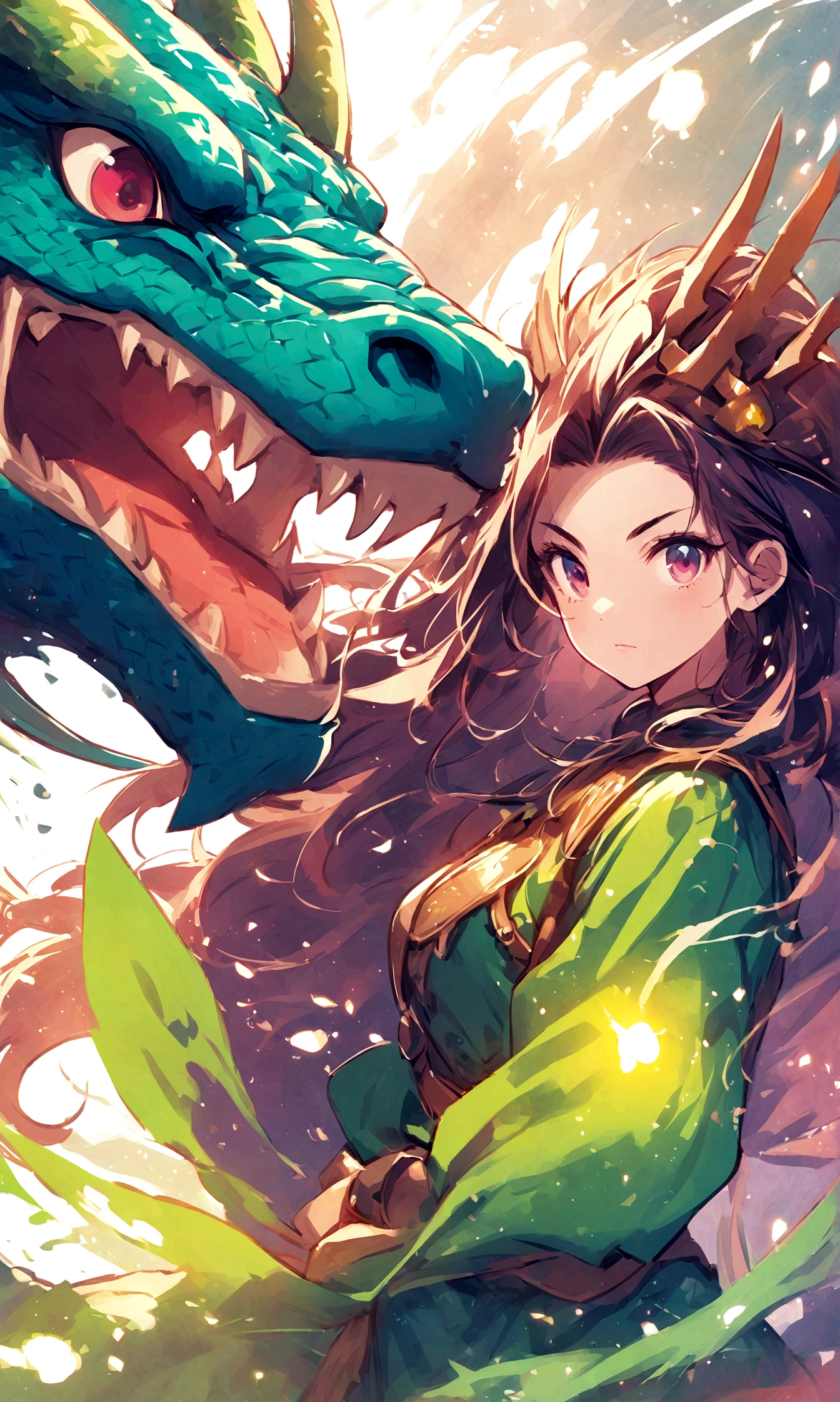 Woman 1,Woman warrior,Dragon Quest 3,POP Illustration,background with dragon