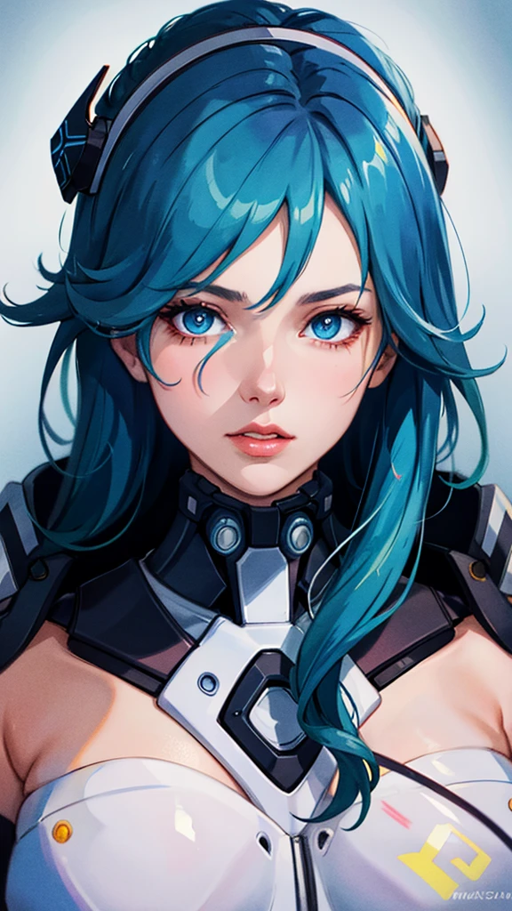 a woman in a futuristic outfit with a futuristic helmet and a futuristic sword, beautiful detailed eyes, beautiful detailed lips, extremely detailed eyes and face, long eyelashes, futuristic cyborg, mecha cyber armor, beautiful cyborg priestess, portrait, concept art, digital painting, intricate details, highly detailed, realistic, photorealistic, masterpiece, 8k, hyperrealistic, chiaroscuro lighting, cinematic lighting, dramatic lighting, glowing neon lights, vibrant colors, neon colors, retro-futuristic, sci-fi, cyberpunk, trending on cgstation, trending at cgstation, game cg, cgsociety, fenghua zhong